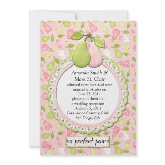 Pale Pink and Green Pears Post Wedding Invitation