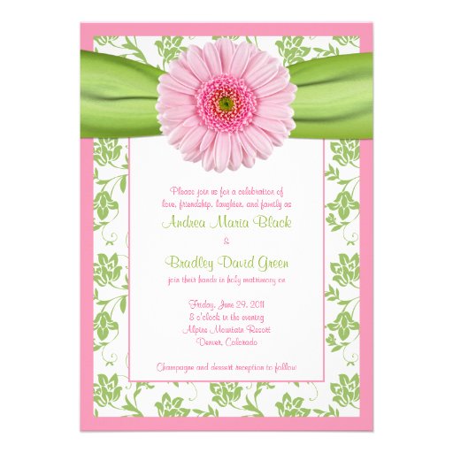 Pale Pink Gerbera Green Floral Wedding Invitation