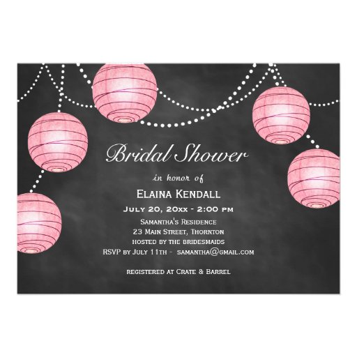 Pale Pink Lanterns on Chalk Bridal Shower Invite