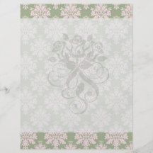 pale pink on sage green ornate damask pattern personalized flyer