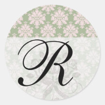 pale pink on sage green ornate damask pattern sticker