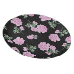 Pale Pink Roses - black flower pattern plate plates