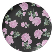 Pale Pink Roses - black flower pattern plate