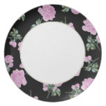 Pale Pink Roses - black & white garden fancy plate plates