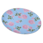 Pale Pink Roses country cottage blue floral plate plates