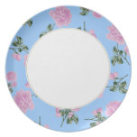 Pale Pink Roses - pretty blue floral plate plates