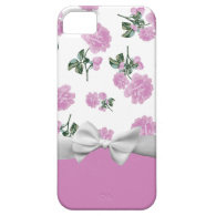 Pale Pink Roses with white ribbon and bow floral iPhone Cases