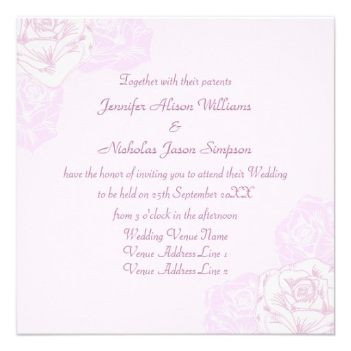 Pale Purple and White Rose Wedding Invitation