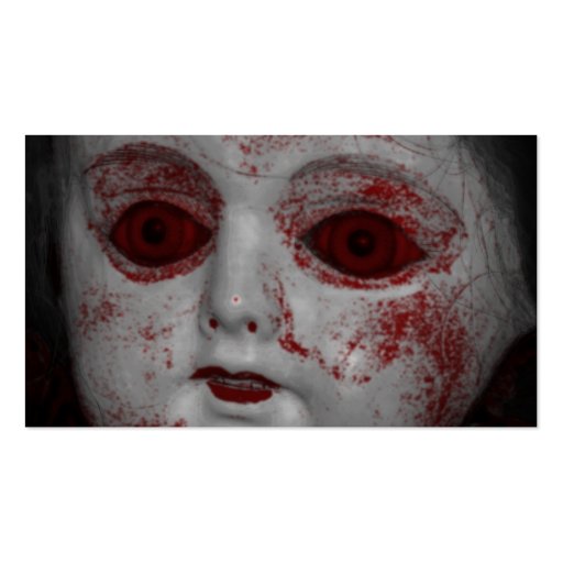 Pale Skin Doll With Blood Red Eyes Business Card Template (back side)