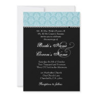 Pale Turquoise & Black Damask Wedding Invitation invitation