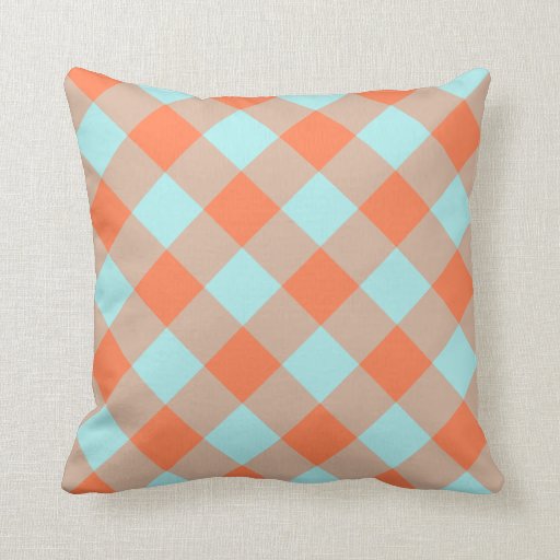 Pale Turquoise Coral Gingham Pillow Zazzle