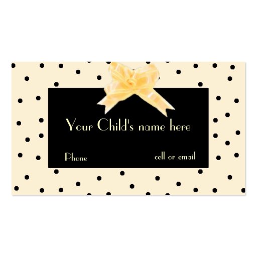 Pale Yellow & Black Girl's Play Date Card Business Cards (front side)