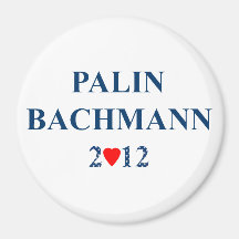 PALIN BACHMANN 2012 w/heart and stars lg 3" Magnet