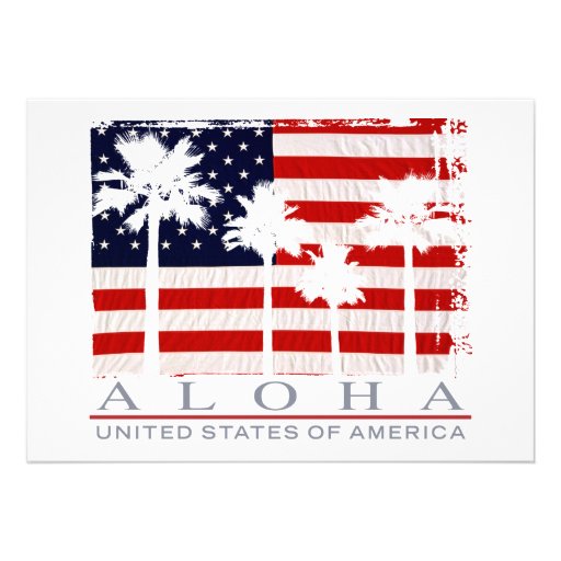 Palm Flag USA Aloha Party Invitations