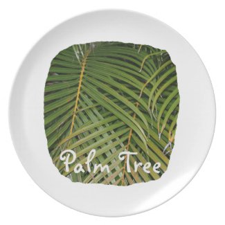 Palm Fronds with Palm Tree white text tropical plate