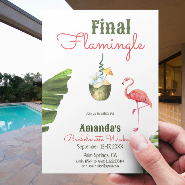 Palm Springs Pink Final Flamingle Bachelorette Invitation Zazzle