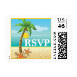 Palm & starfish tropical beach wedding RSVP stamp stamps