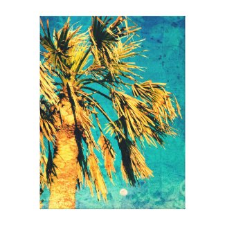 Palm Tree Art Turquoise Moon Stretched Canvas Print