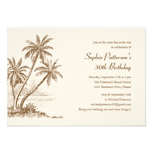 Palm Tree Beach Birthday Party Invitations (front side)