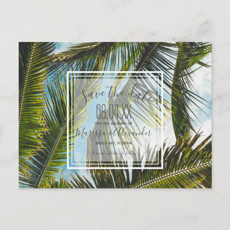 Palm Tree Beach Wedding Save The Dates Announcement Postcard Zazzle