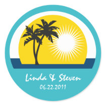 Palm Tree Blue Custom Labels for Wedding stickers