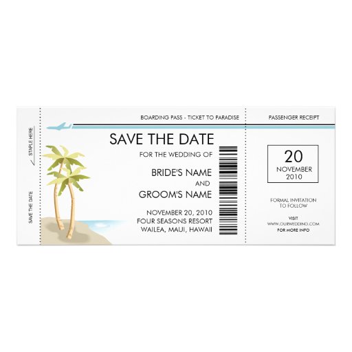 Palm Tree Boarding Pass Save the Date Invitations