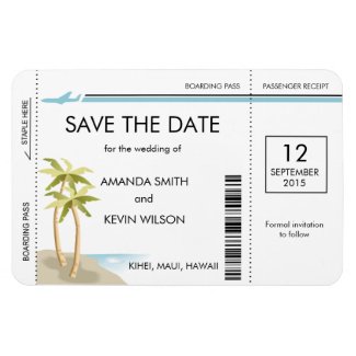 Palm Tree Boarding Pass Save the Date Magnets