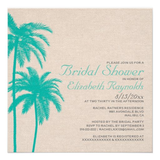 Palm Tree Burlap Bridal Shower Invitations