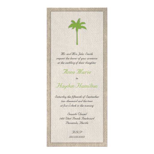 Palm Tree & Burlap Wedding Invitation - Green