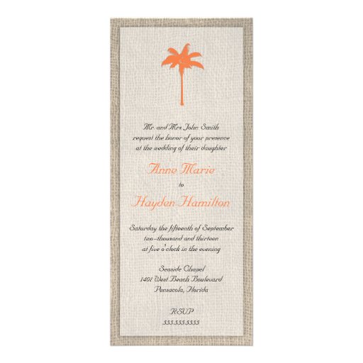 Palm Tree & Burlap Wedding Invitation - Orange