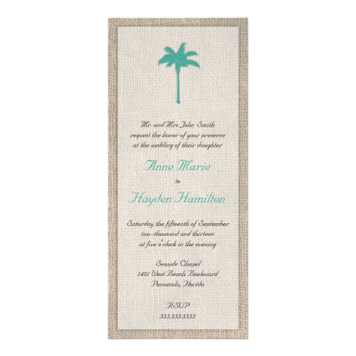 Palm Tree & Burlap Wedding Invitation - Turquoise