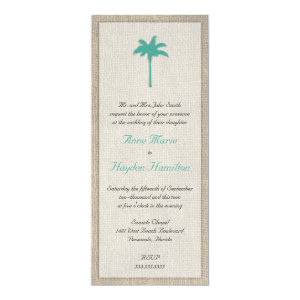 Palm Tree & Burlap Wedding Invitation - Turquoise 4