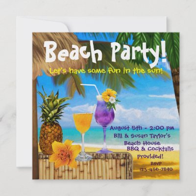 Beach Party Invitations on Beach With Palm Trees And Cocktails Adult Beach Party Invitation