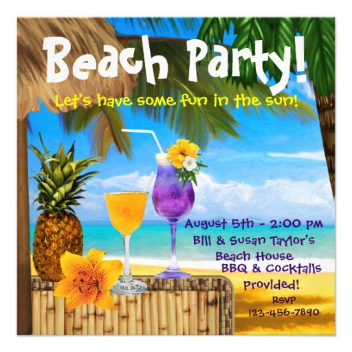 Palm Tree Cocktails Adult Beach Party Custom Invites (front side)