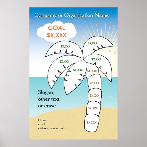 palm tree fundraising and goal thermometer print zazzle 100 chart poster printable