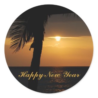 Palm Tree Happy New Year Round Sticker