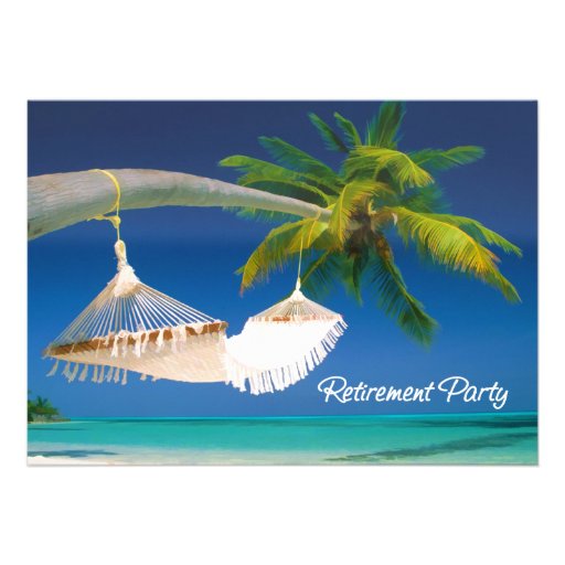 Palm Tree, Ocean & Hammock Retirement Party Personalized Invitation