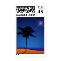 Palm tree on a starry night postage