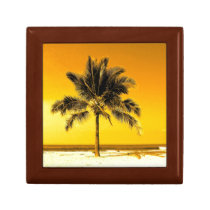 Palm Tree on Beach in Golden Sunshine Jewelry Box