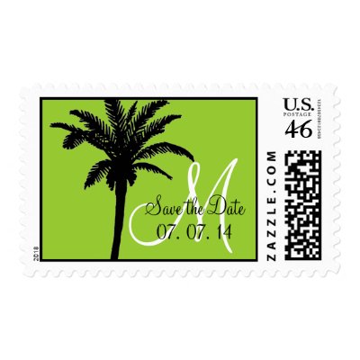 Palm Tree Save the Date Postage Monogram Green
