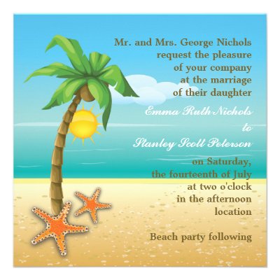 Palm tree &amp; starfish beach destination wedding custom invitations