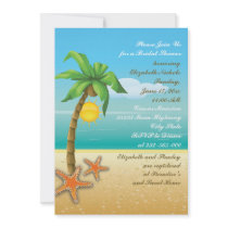 Palm tree & starfish beach wedding bridal shower custom invites