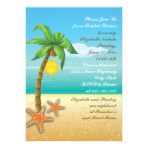 Palm tree & starfish beach wedding bridal shower custom invites