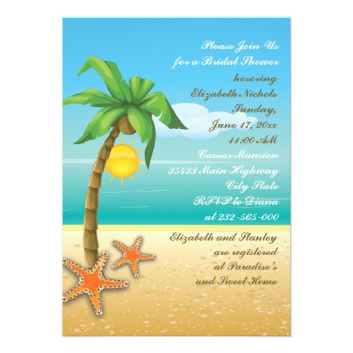Palm tree & starfish beach wedding bridal shower custom invites