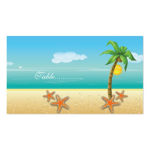 Palm tree & starfish beach wedding place card business card (back side)
