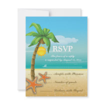 Palm tree & starfish beach wedding RSVP card Custom Invitations