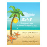 Palm tree & starfish beach wedding RSVP card invitations