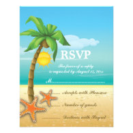 Palm tree & starfish beach wedding RSVP card Custom Invitations