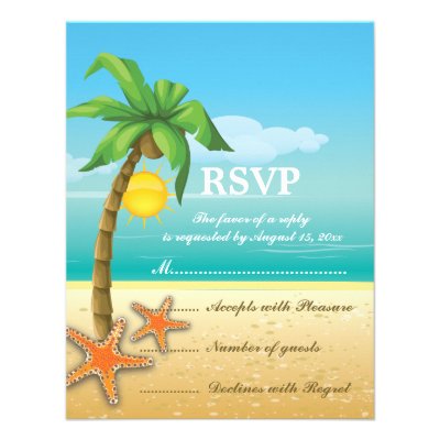 Palm tree &amp; starfish beach wedding RSVP card Custom Invitations