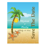 Palm tree & starfish beach wedding Save the Date postcards